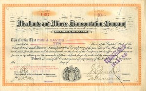 Merchants and Miners Transportation Co. - Stock Certificate